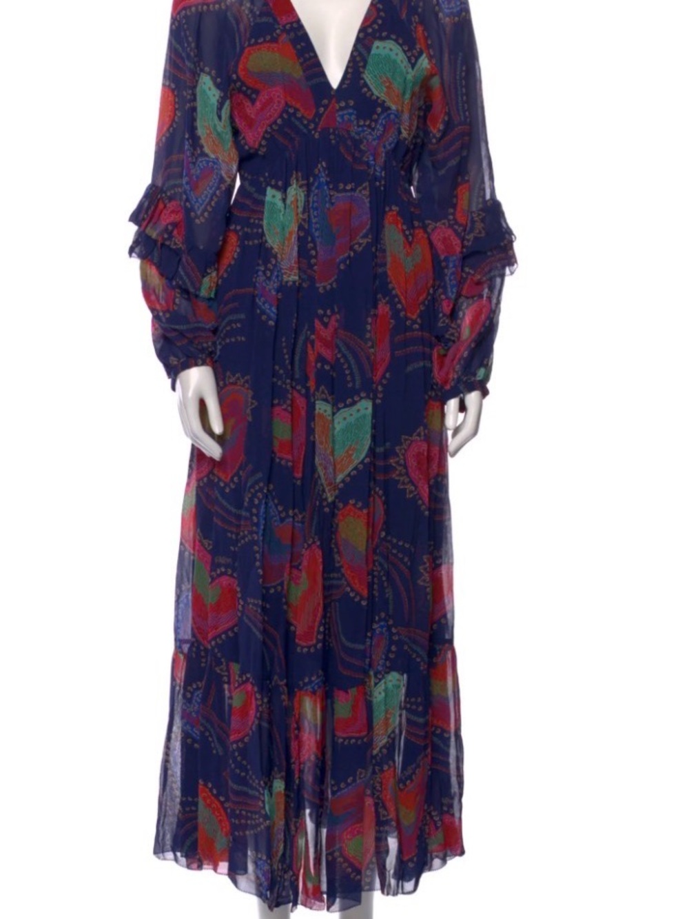 FARM RIO SHINNY HEARTS PRINTED RUFFLE MAXI DRESS IN MULTI - Picture 3 of 3